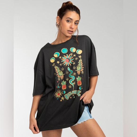 Billabong into the mystic oversized graphic black t shirt moon sun snake - Picture 1 of 14